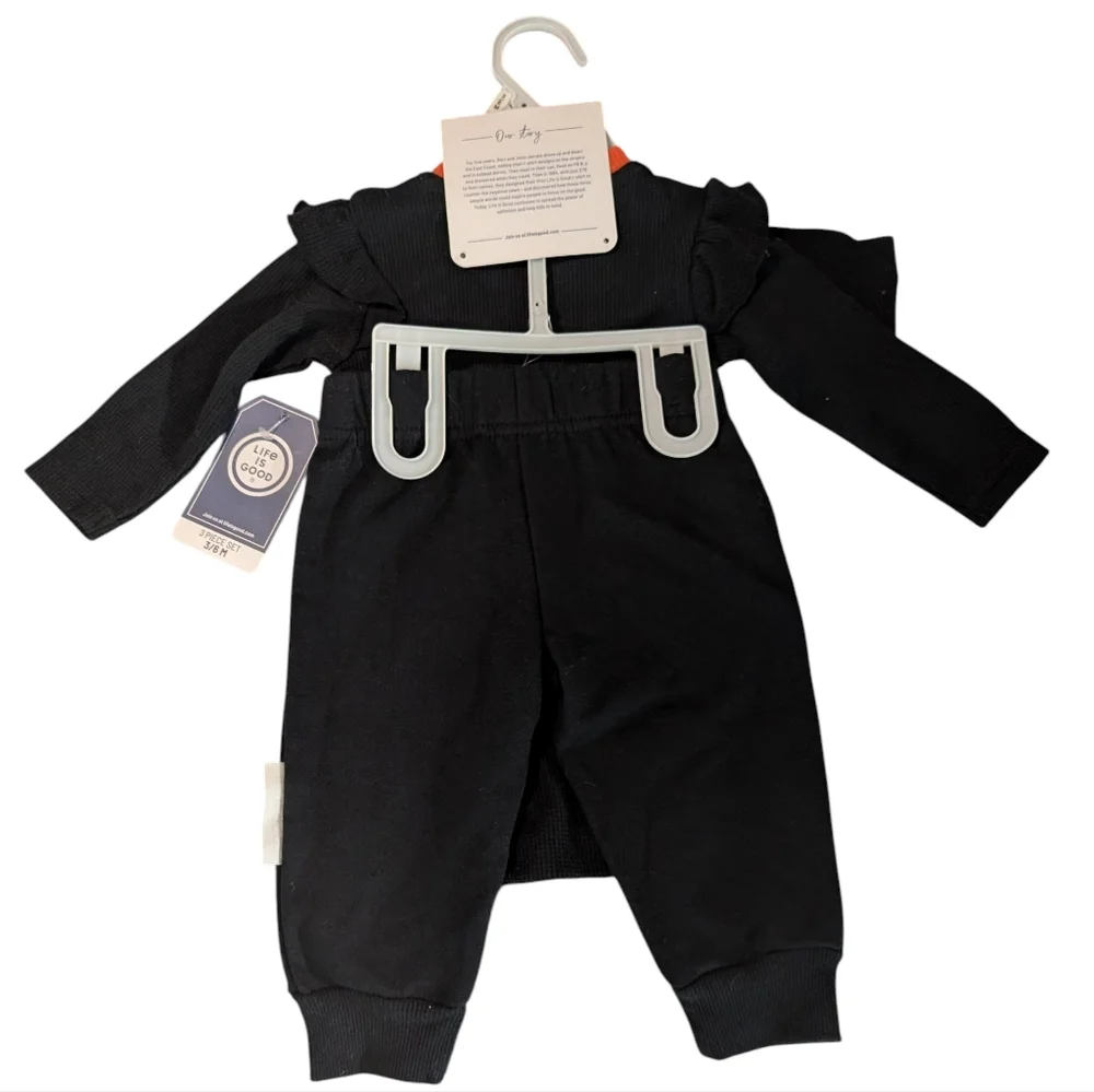 Life‎ Is Good Black Baby Bodysuit with Orange Bow NWT 3/6 Months